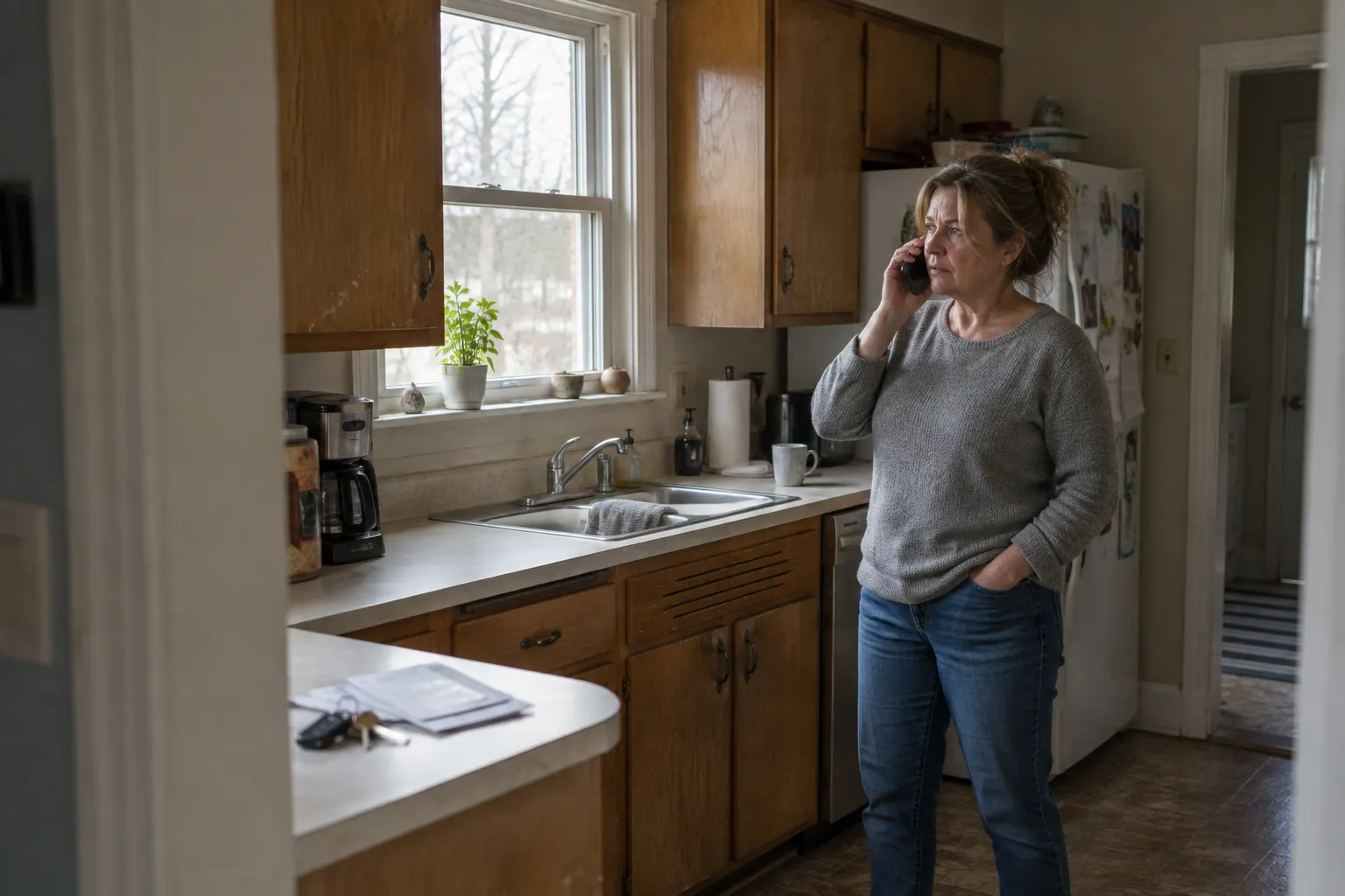 Homeowner on the phone in her kitchen